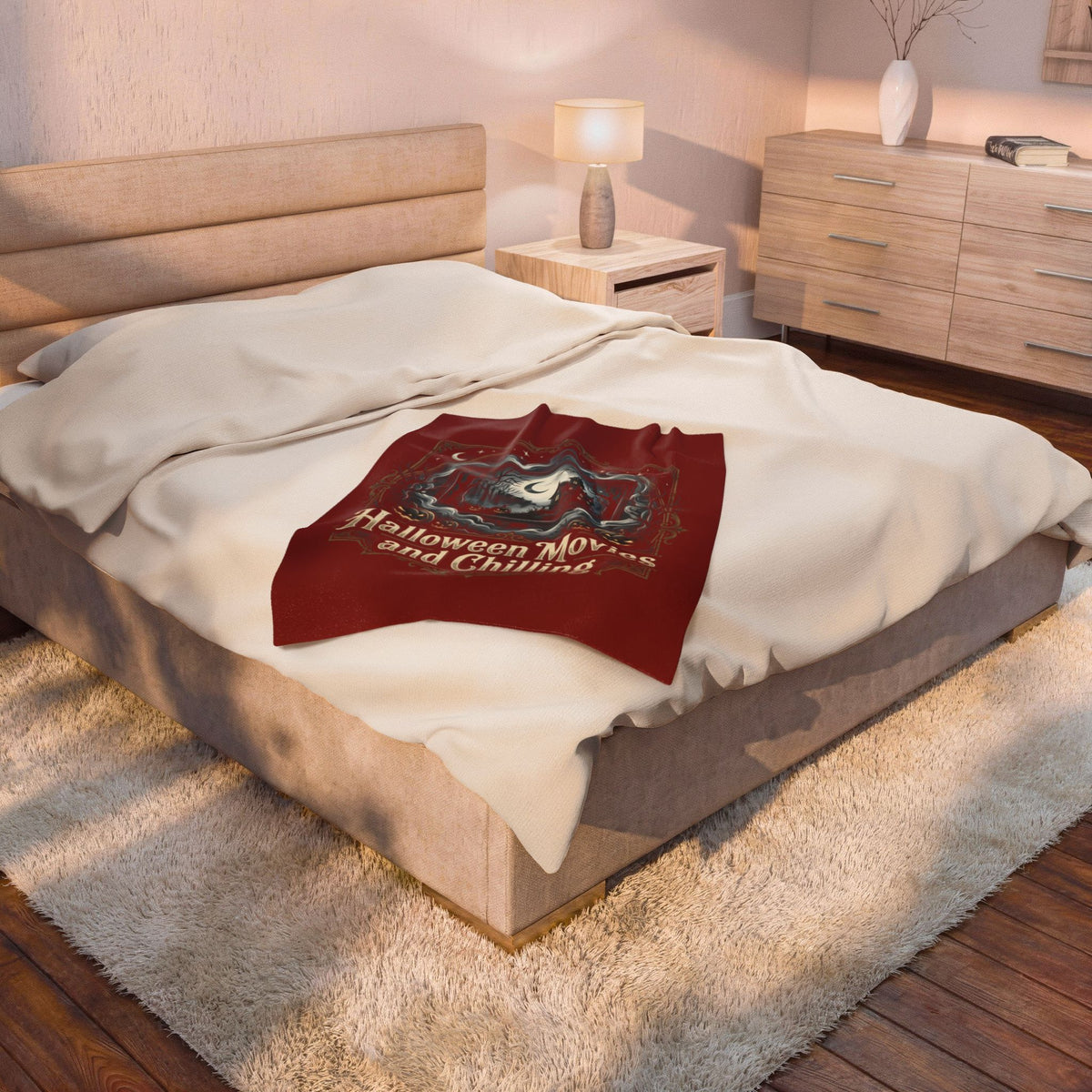 Halloween Movies and Chilling Velveteen Plush Blanket — Spooky Cozy Throw for Fall