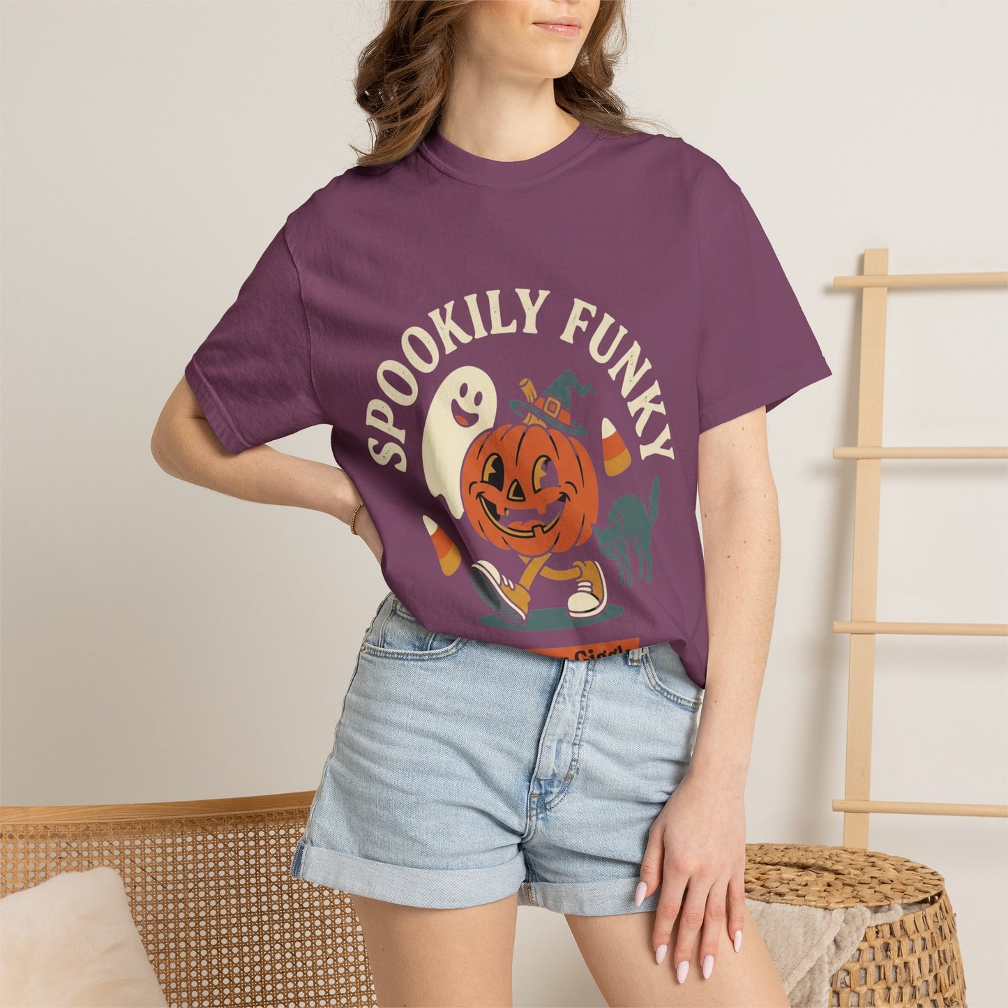 Spookily Funky Halloween T-Shirt — "Trick or Giggle" Vintage Pumpkin & Ghost Design