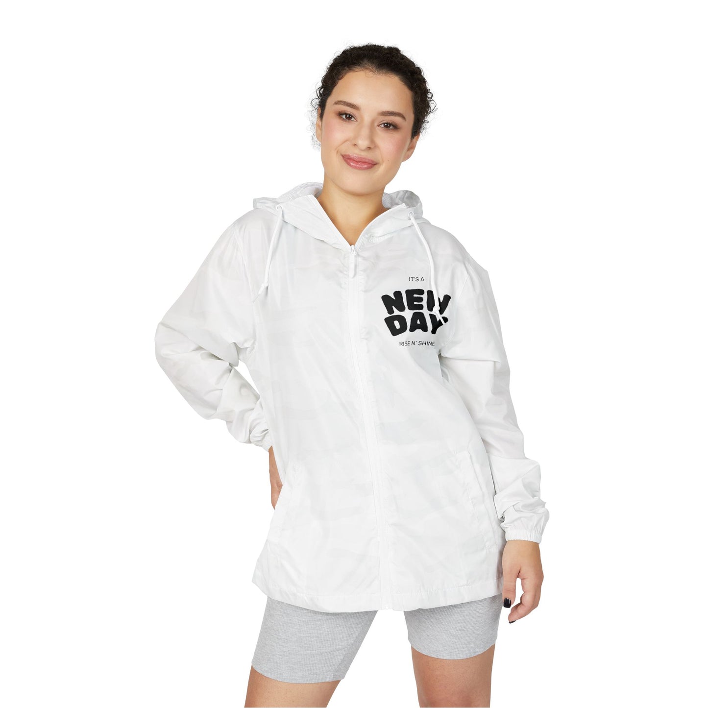 New Day Windbreaker Jacket – Minimal Motivational Zip Hoodie