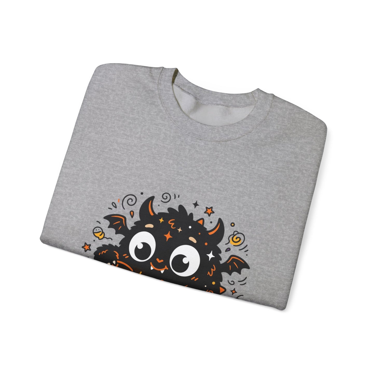 Halloween Monster Sweatshirt — Cute Black Fuzzy Creature with Jack-O'-Lantern