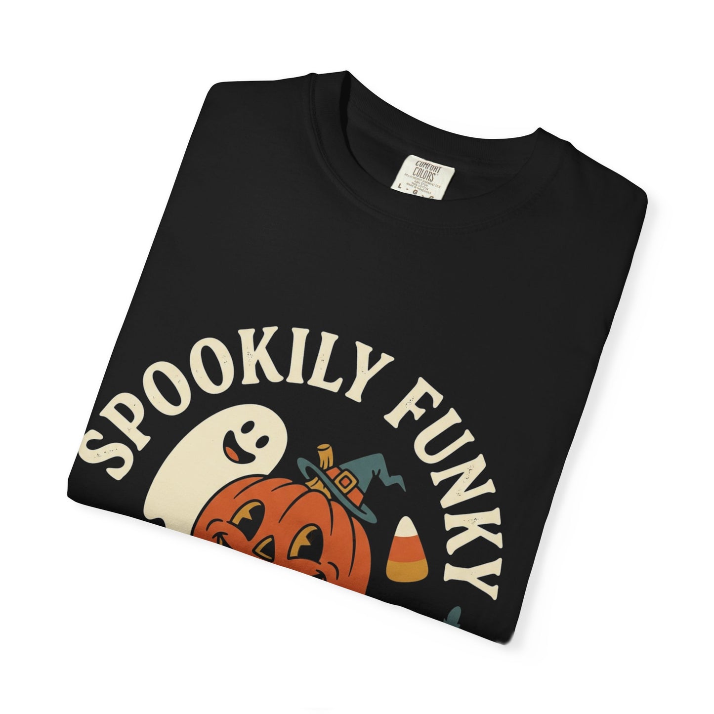 Spookily Funky Halloween T-Shirt — "Trick or Giggle" Vintage Pumpkin & Ghost Design