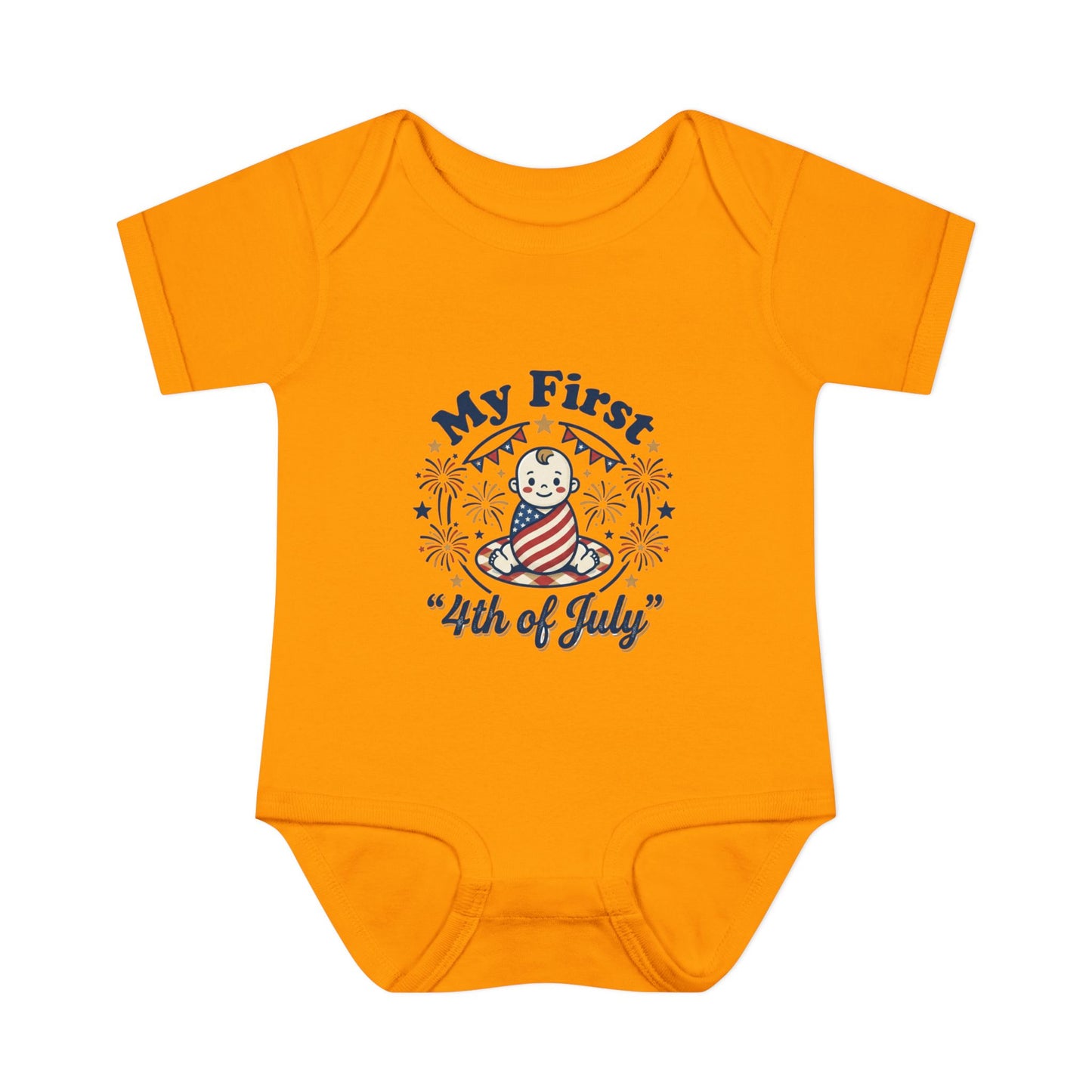 Baby Bodysuit — "My First 4th of July" Patriotic Infant Onesie