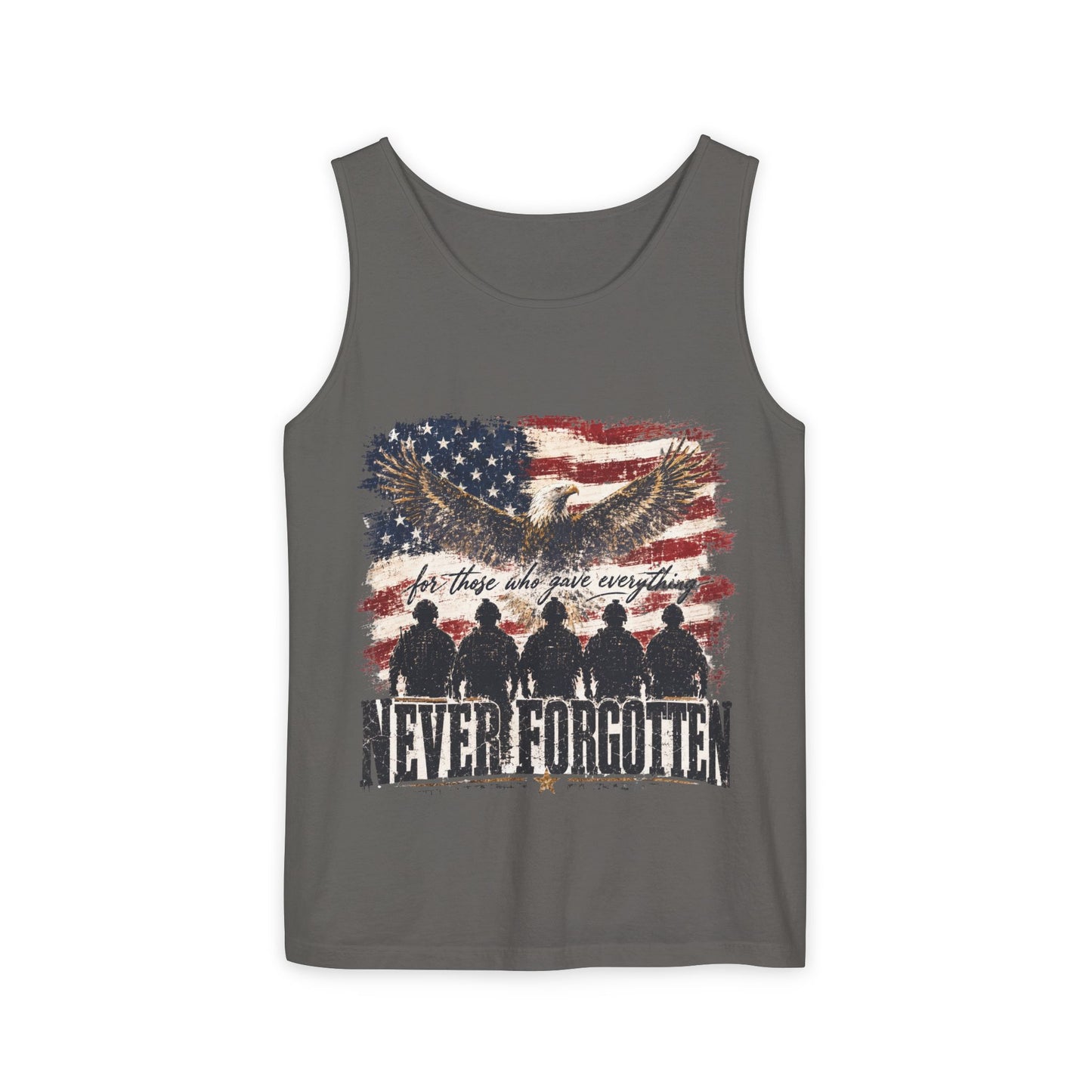 Never Forgotten Memorial Tank Top — American Flag Veterans Tribute