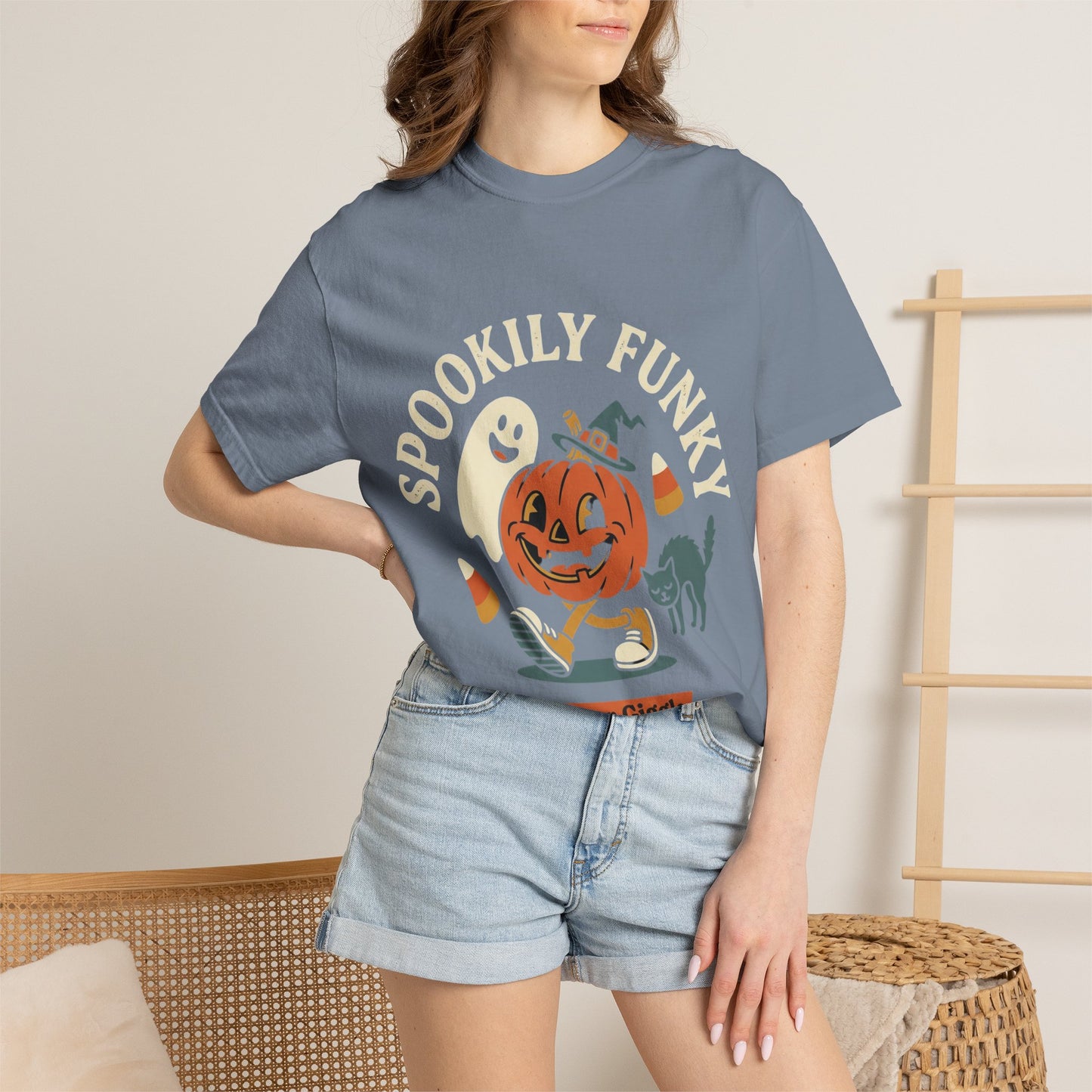 Spookily Funky Halloween T-Shirt — "Trick or Giggle" Vintage Pumpkin & Ghost Design
