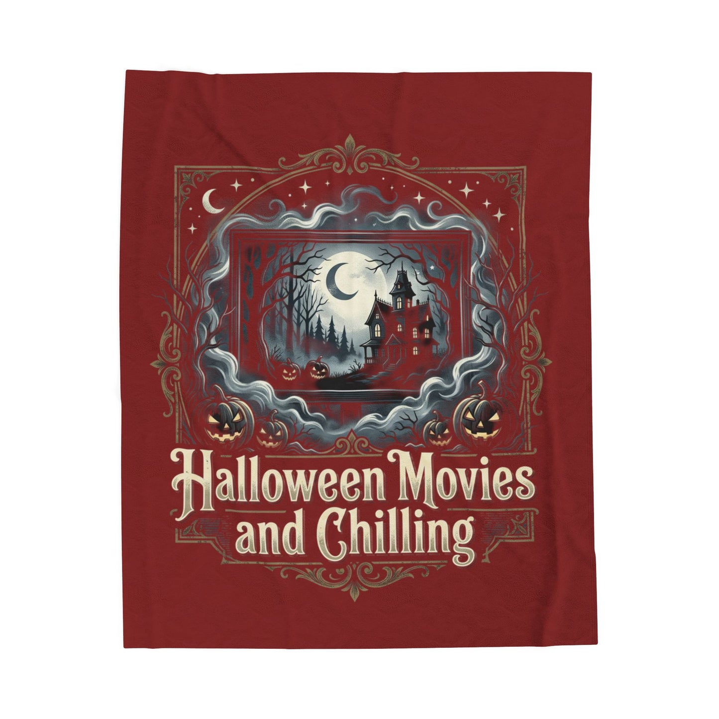 Halloween Movies and Chilling Velveteen Plush Blanket — Spooky Cozy Throw for Fall