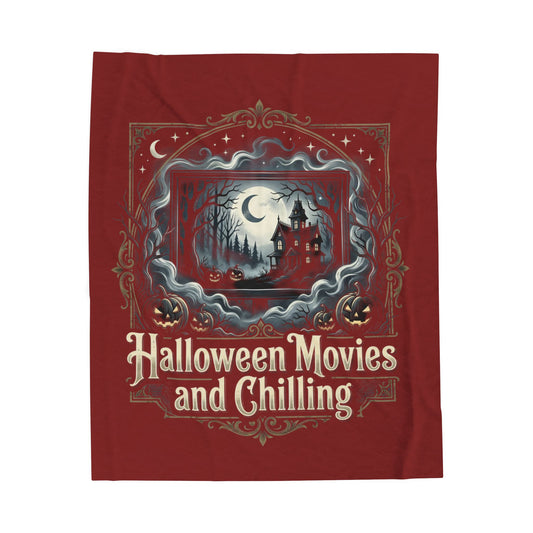 Halloween Movies and Chilling Velveteen Plush Blanket — Spooky Cozy Throw for Fall