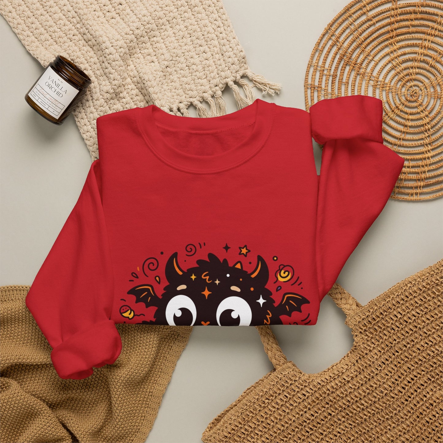 Halloween Monster Sweatshirt — Cute Black Fuzzy Creature with Jack-O'-Lantern