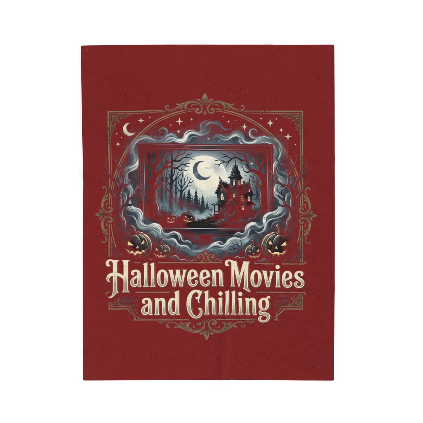 Halloween Movies and Chilling Velveteen Plush Blanket — Spooky Cozy Throw for Fall
