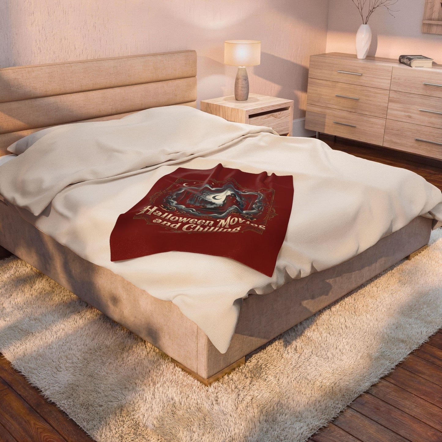 Halloween Movies and Chilling Velveteen Plush Blanket — Spooky Cozy Throw for Fall