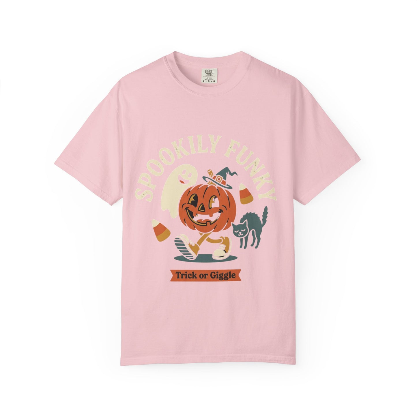 Spookily Funky Halloween T-Shirt — "Trick or Giggle" Vintage Pumpkin & Ghost Design