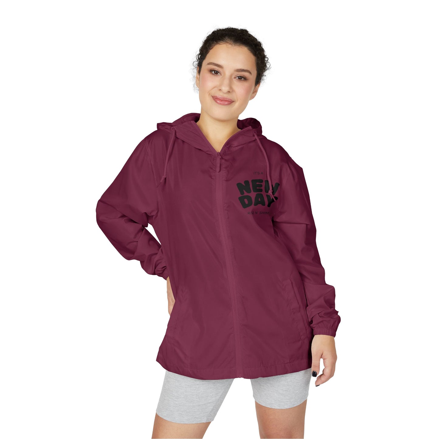 New Day Windbreaker Jacket – Minimal Motivational Zip Hoodie