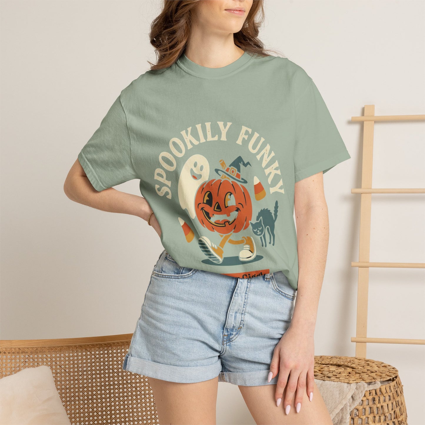 Spookily Funky Halloween T-Shirt — "Trick or Giggle" Vintage Pumpkin & Ghost Design