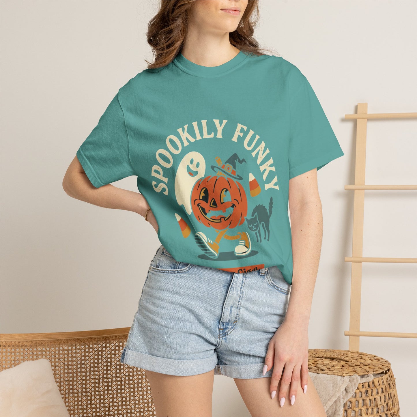Spookily Funky Halloween T-Shirt — "Trick or Giggle" Vintage Pumpkin & Ghost Design