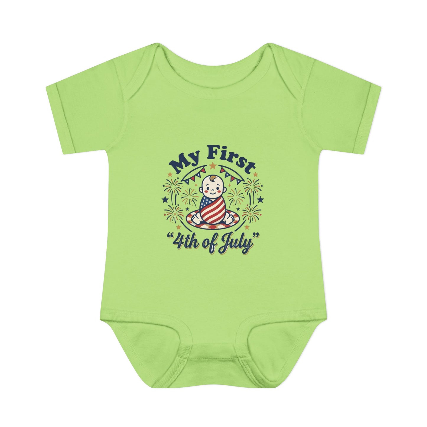 Baby Bodysuit — "My First 4th of July" Patriotic Infant Onesie