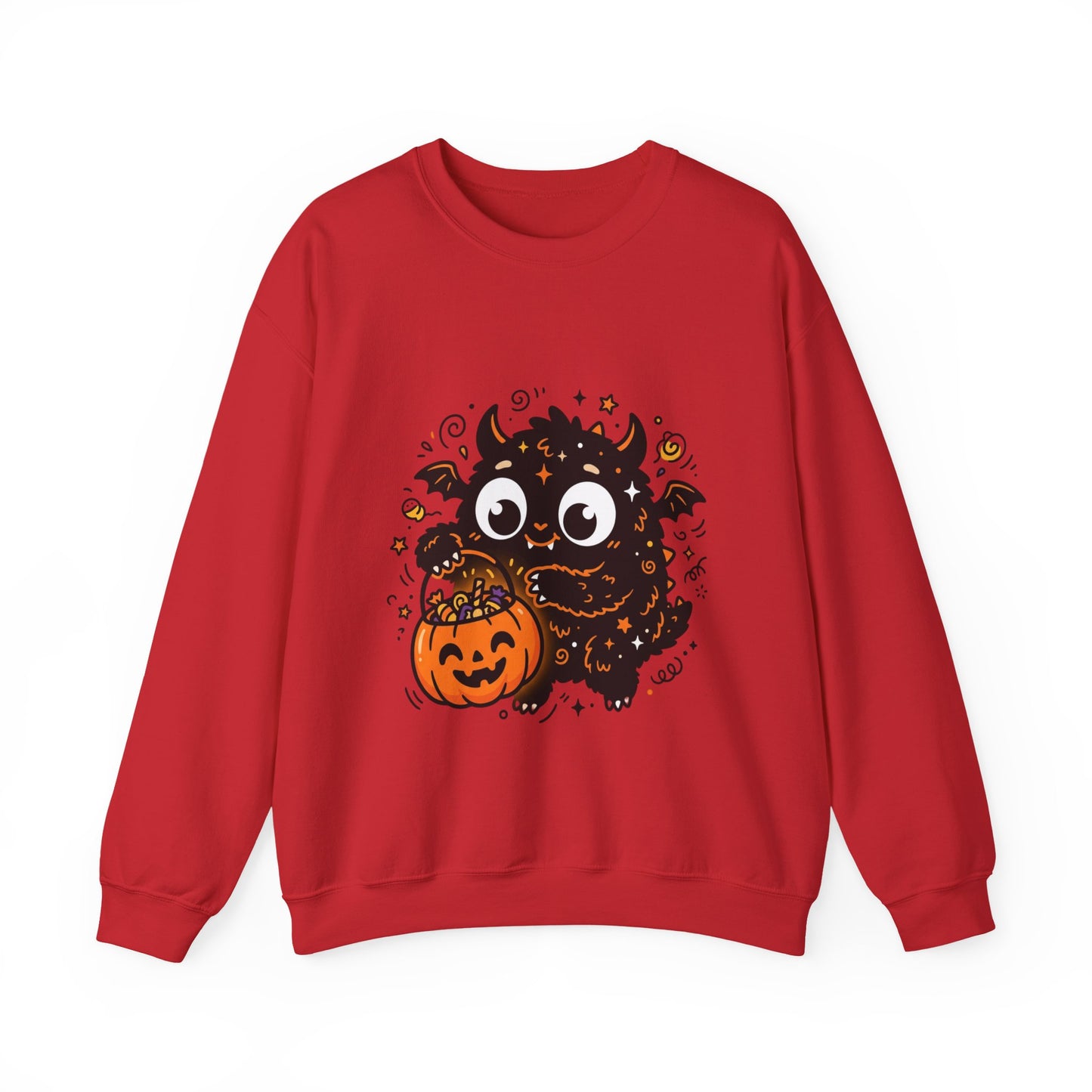 Halloween Monster Sweatshirt — Cute Black Fuzzy Creature with Jack-O'-Lantern