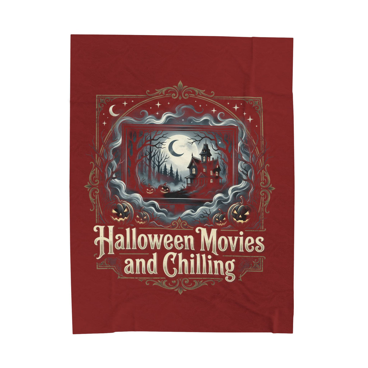 Halloween Movies and Chilling Velveteen Plush Blanket — Spooky Cozy Throw for Fall