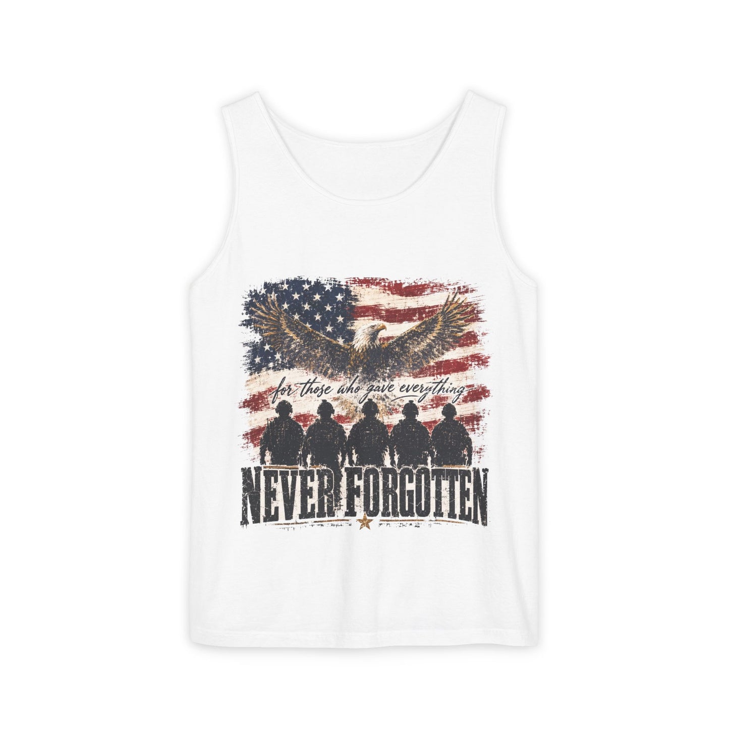 Never Forgotten Memorial Tank Top — American Flag Veterans Tribute