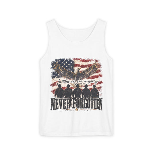 Never Forgotten Memorial Tank Top — American Flag Veterans Tribute
