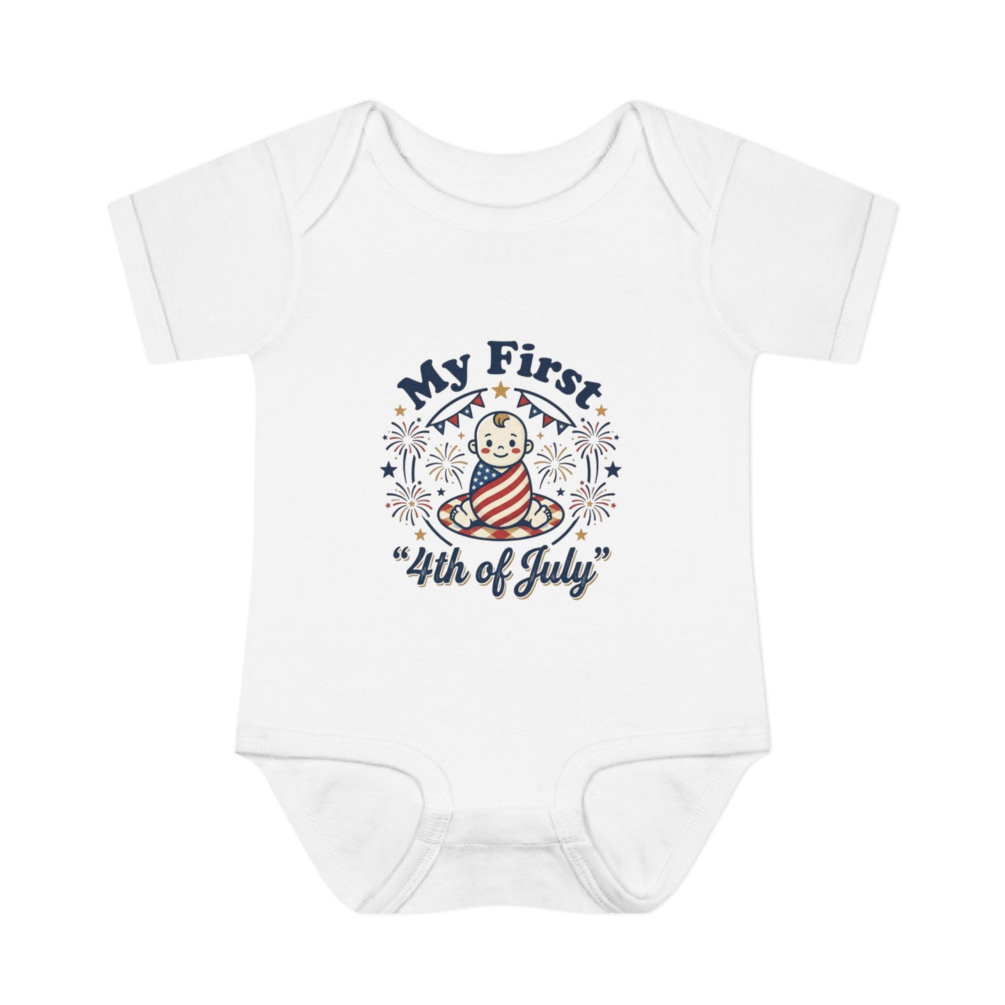 Baby Bodysuit — "My First 4th of July" Patriotic Infant Onesie