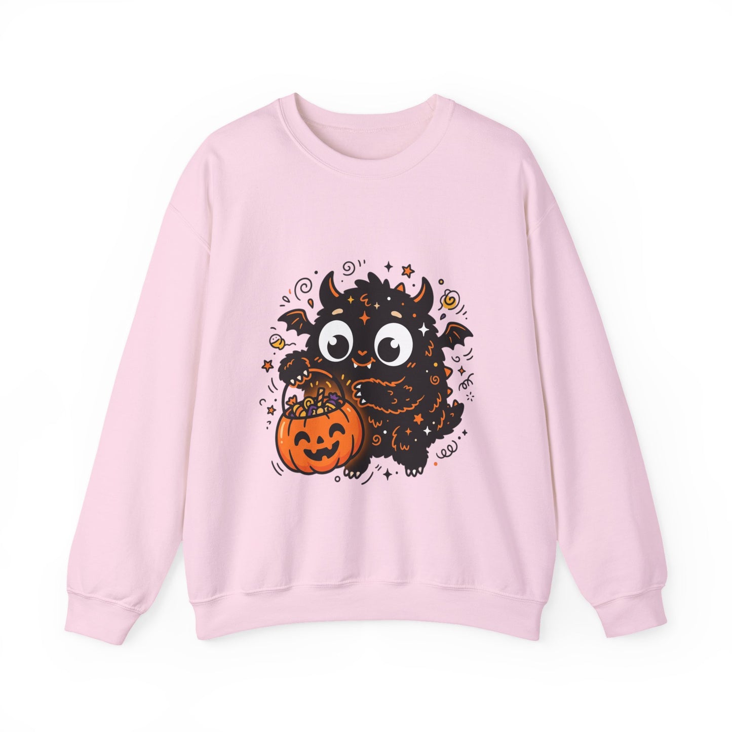 Halloween Monster Sweatshirt — Cute Black Fuzzy Creature with Jack-O'-Lantern