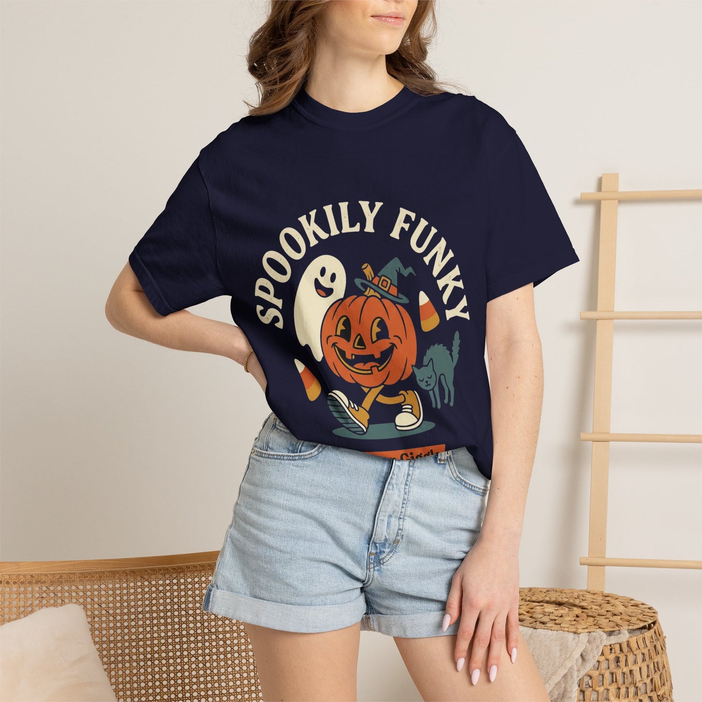 Spookily Funky Halloween T-Shirt — "Trick or Giggle" Vintage Pumpkin & Ghost Design