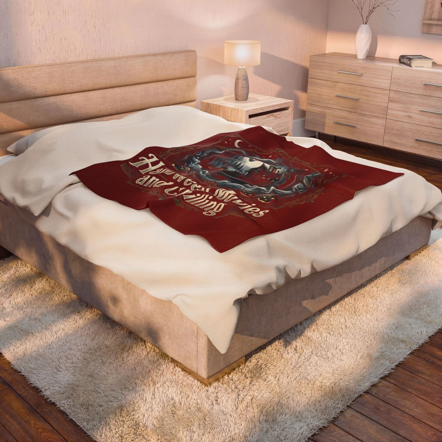 Halloween Movies and Chilling Velveteen Plush Blanket — Spooky Cozy Throw for Fall