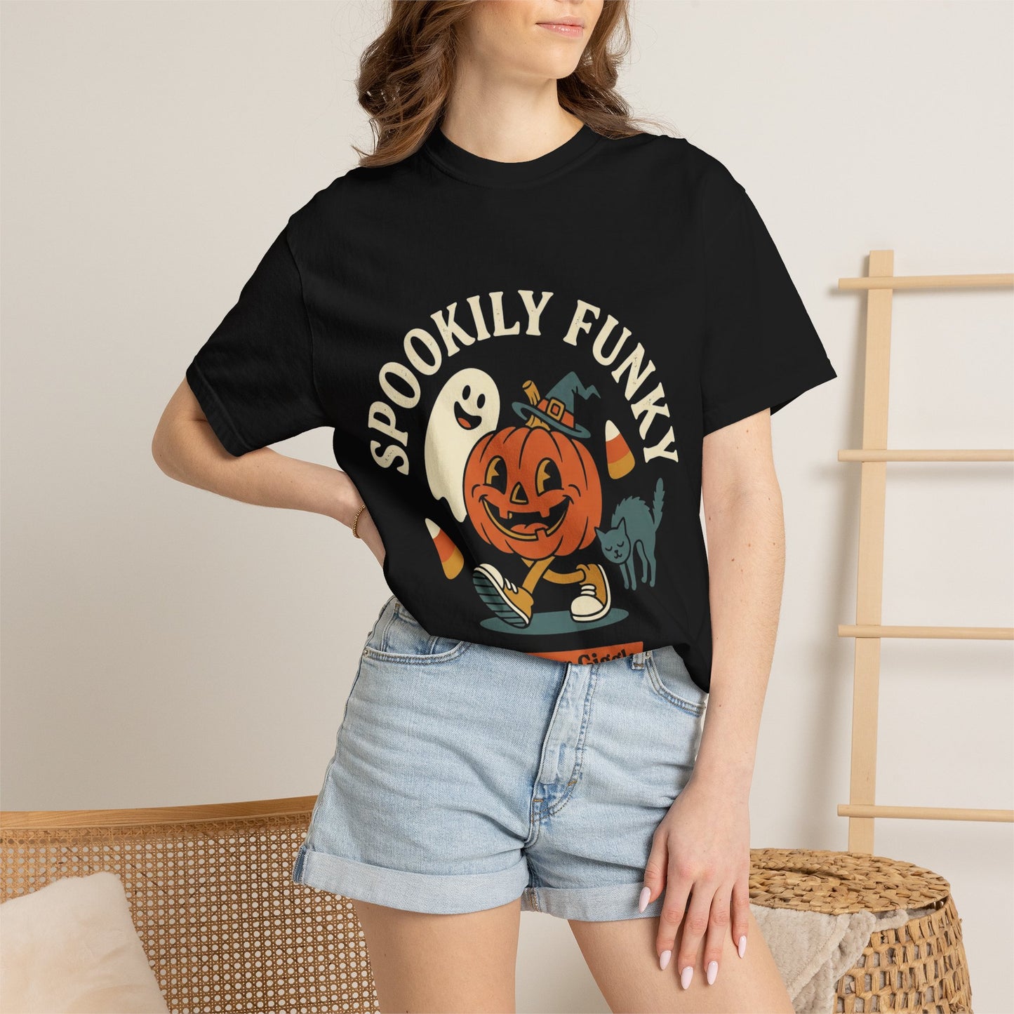 Spookily Funky Halloween T-Shirt — "Trick or Giggle" Vintage Pumpkin & Ghost Design