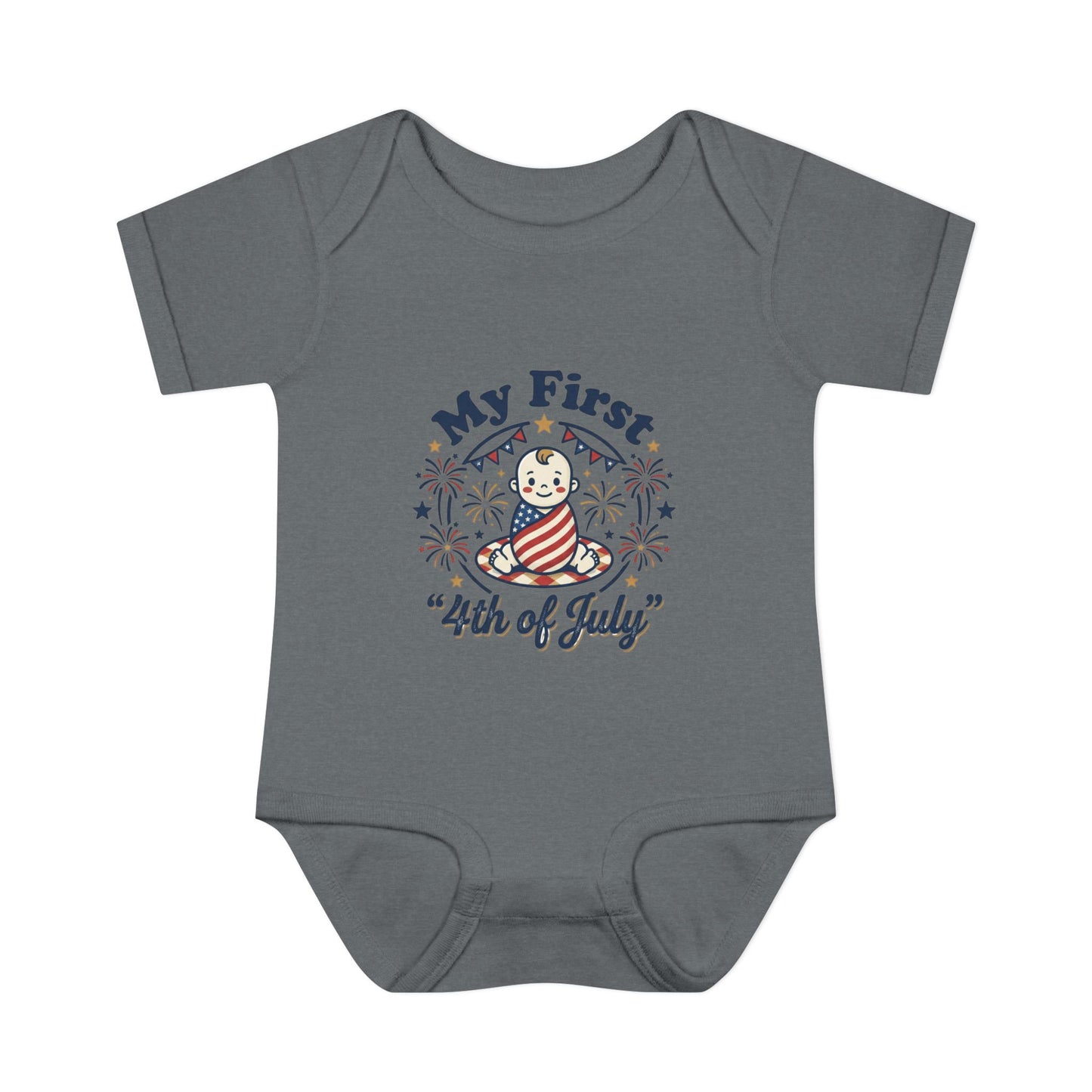 Baby Bodysuit — "My First 4th of July" Patriotic Infant Onesie