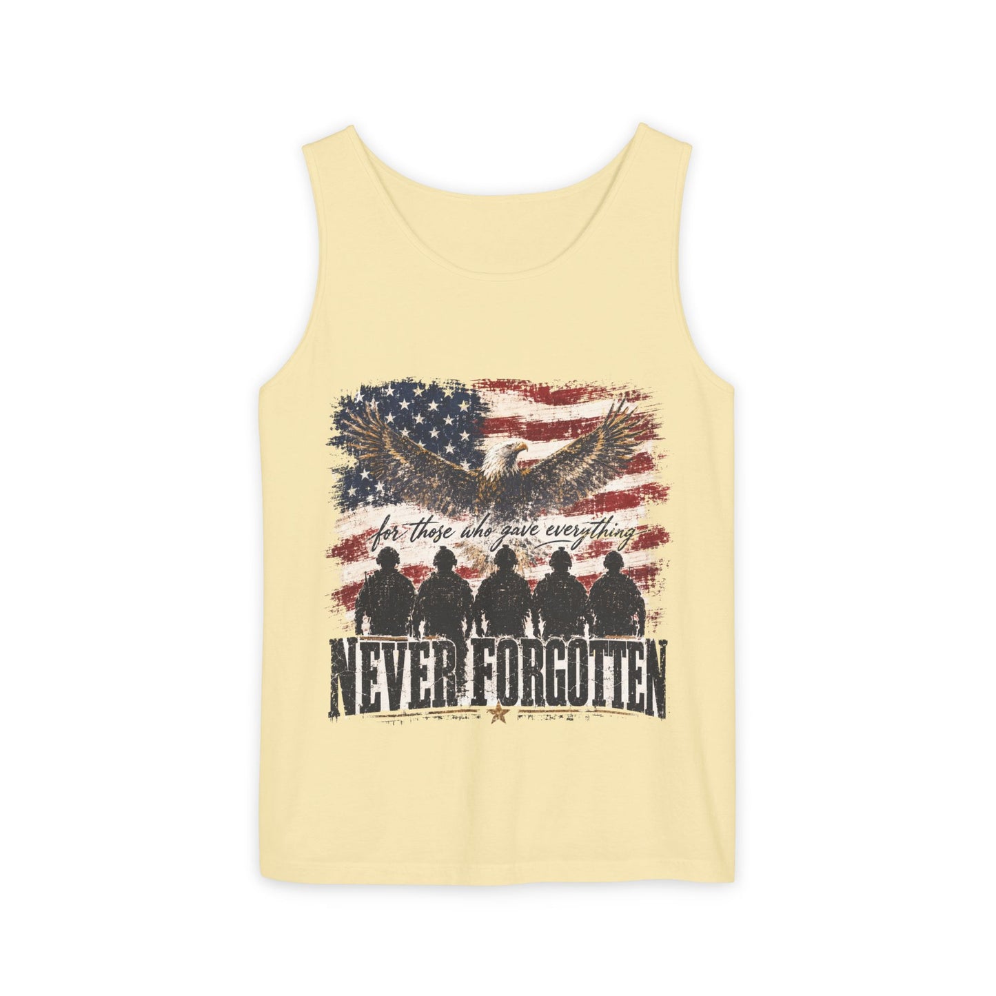 Never Forgotten Memorial Tank Top — American Flag Veterans Tribute
