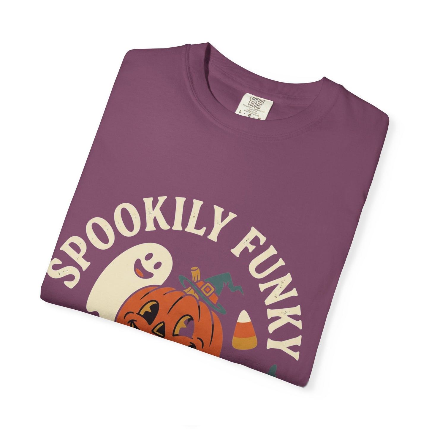 Spookily Funky Halloween T-Shirt — "Trick or Giggle" Vintage Pumpkin & Ghost Design