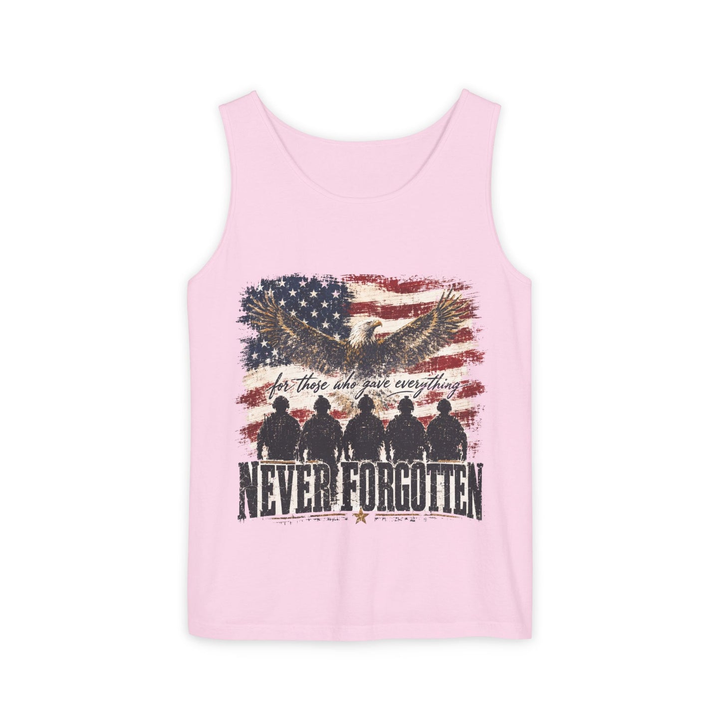Never Forgotten Memorial Tank Top — American Flag Veterans Tribute