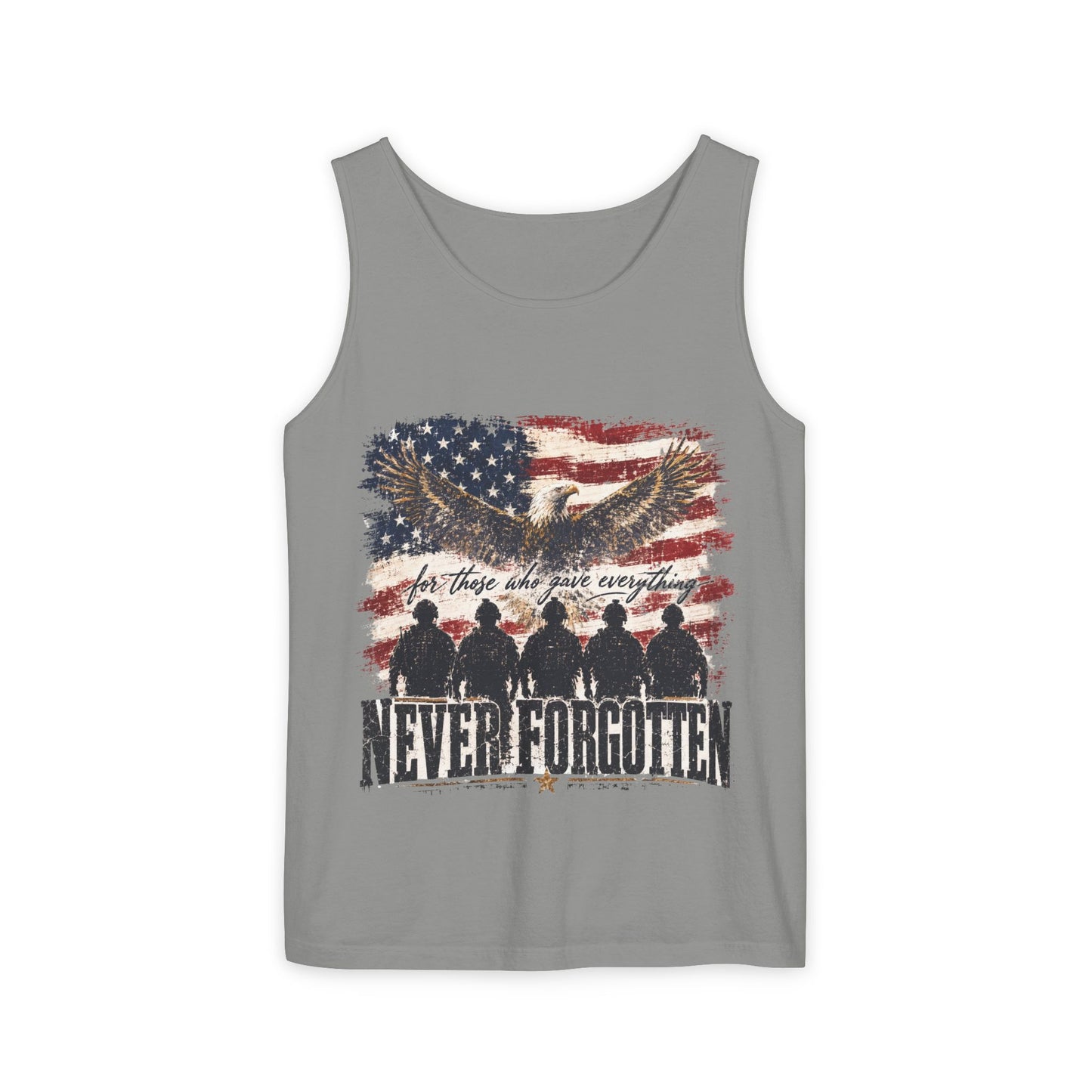 Never Forgotten Memorial Tank Top — American Flag Veterans Tribute