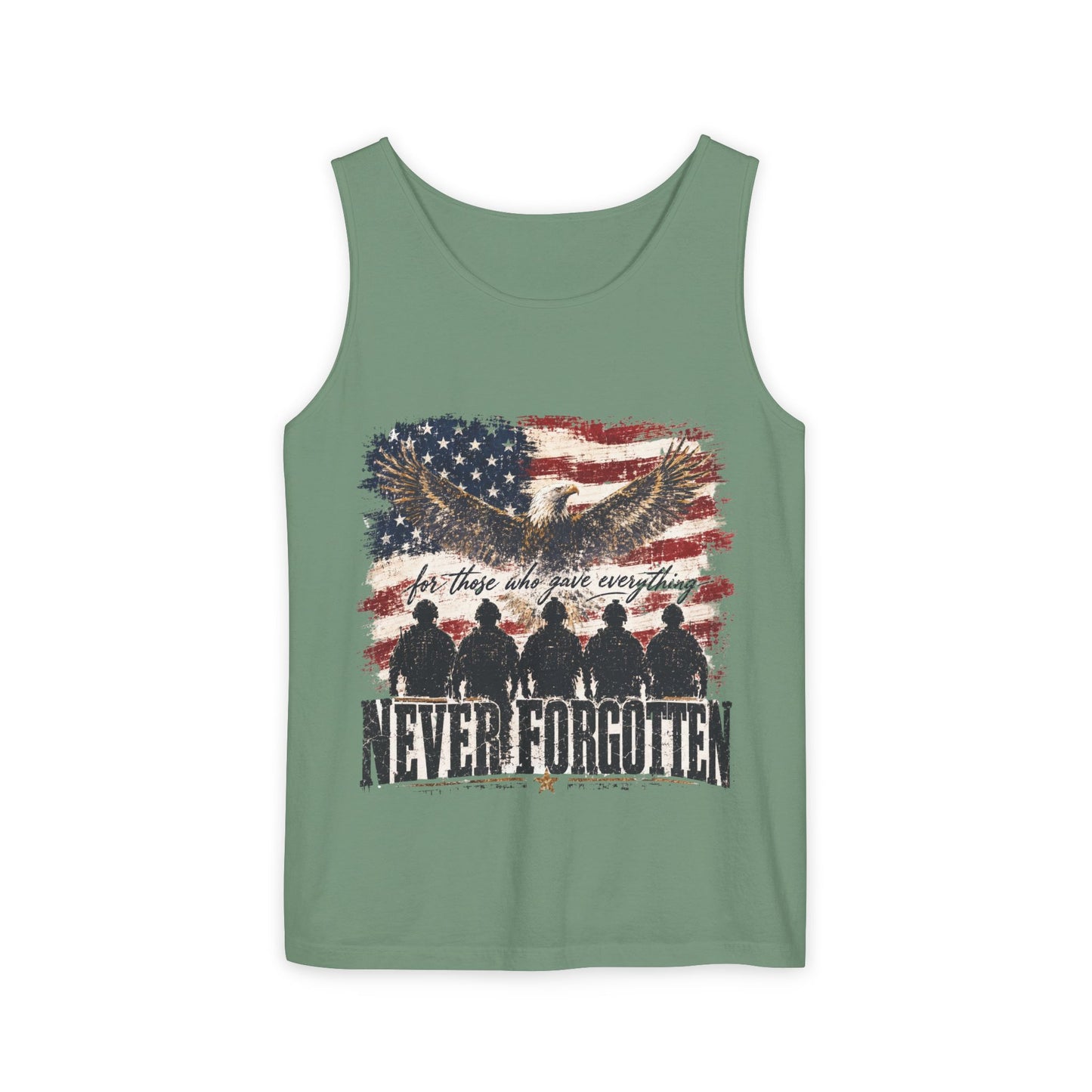 Never Forgotten Memorial Tank Top — American Flag Veterans Tribute