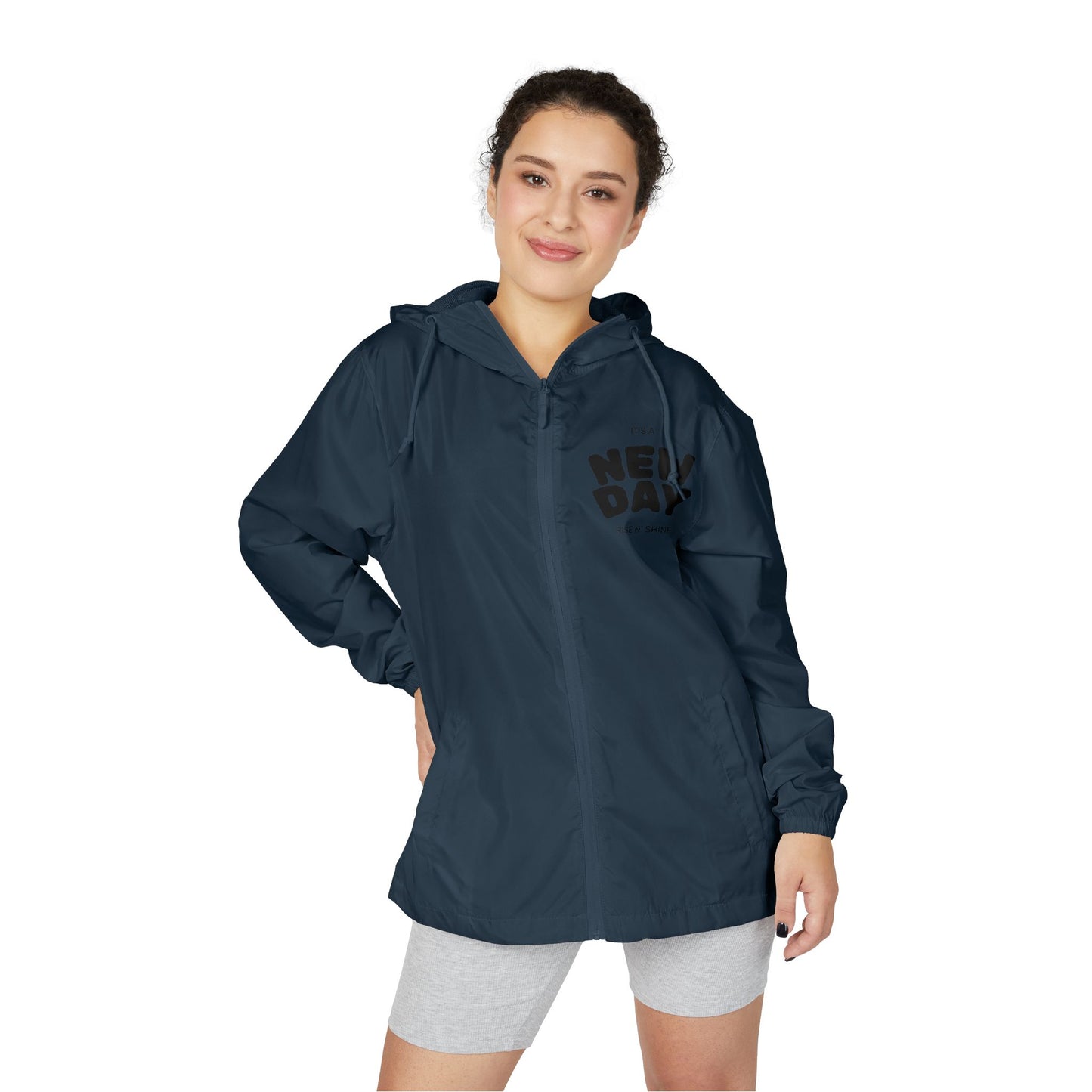 New Day Windbreaker Jacket – Minimal Motivational Zip Hoodie