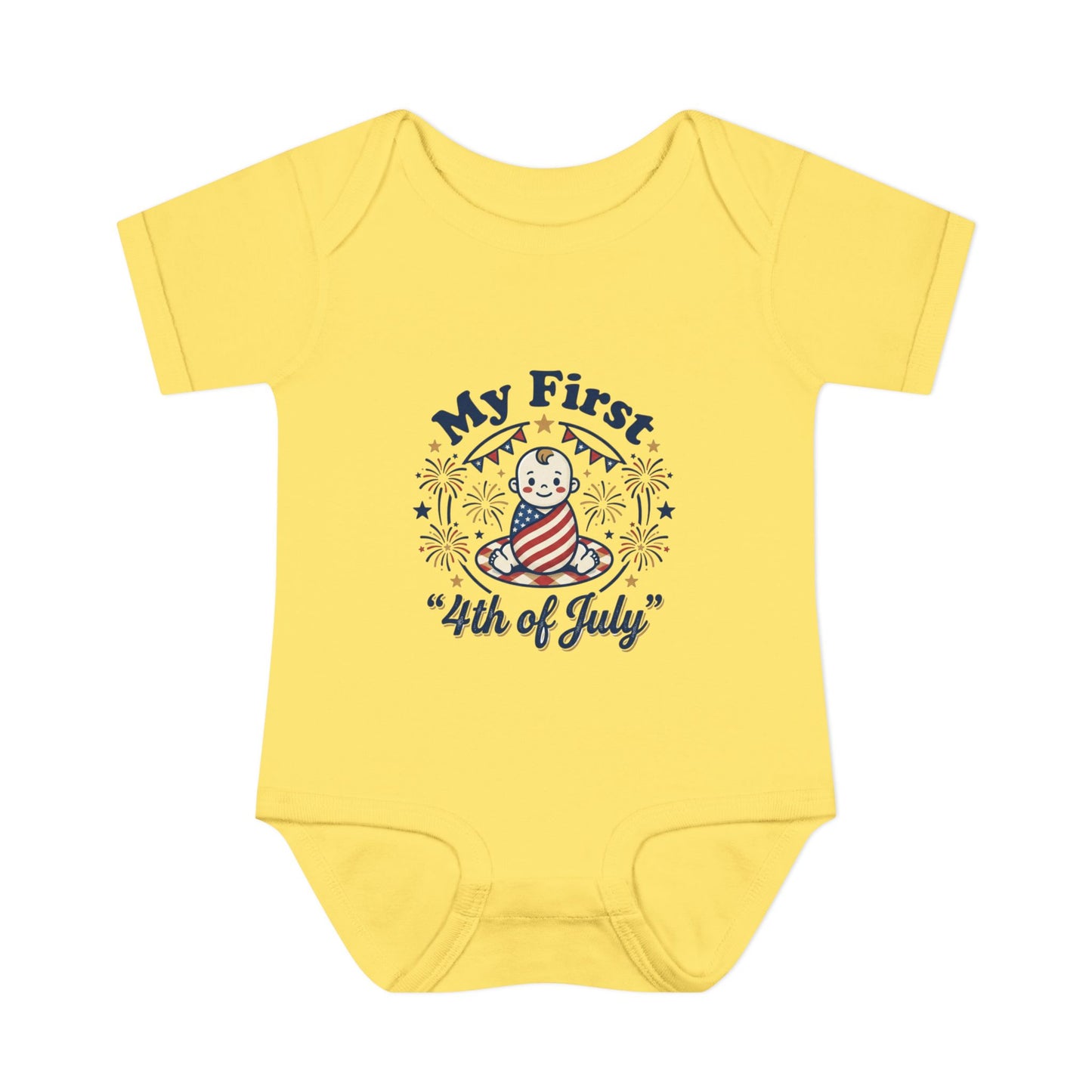 Baby Bodysuit — "My First 4th of July" Patriotic Infant Onesie