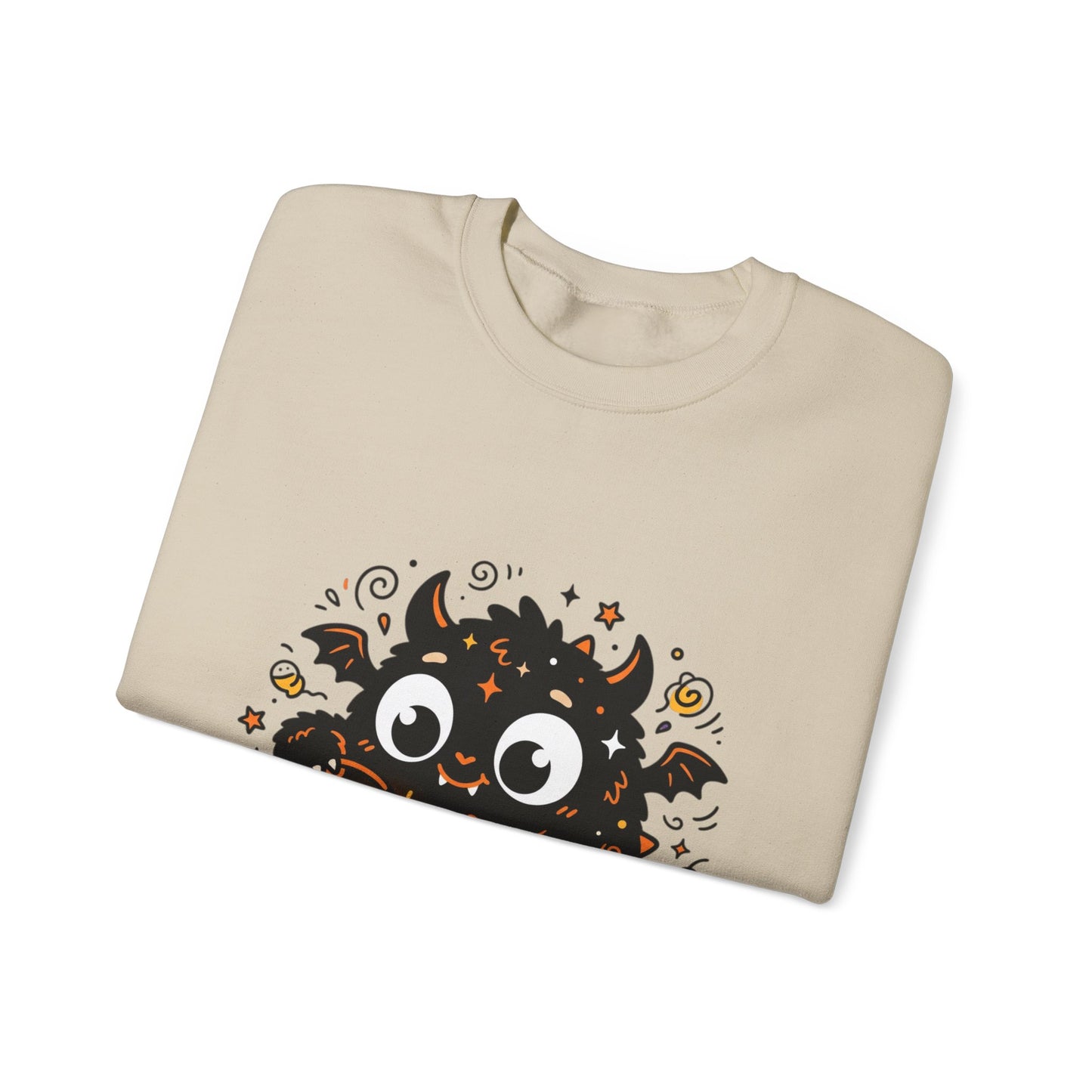 Halloween Monster Sweatshirt — Cute Black Fuzzy Creature with Jack-O'-Lantern