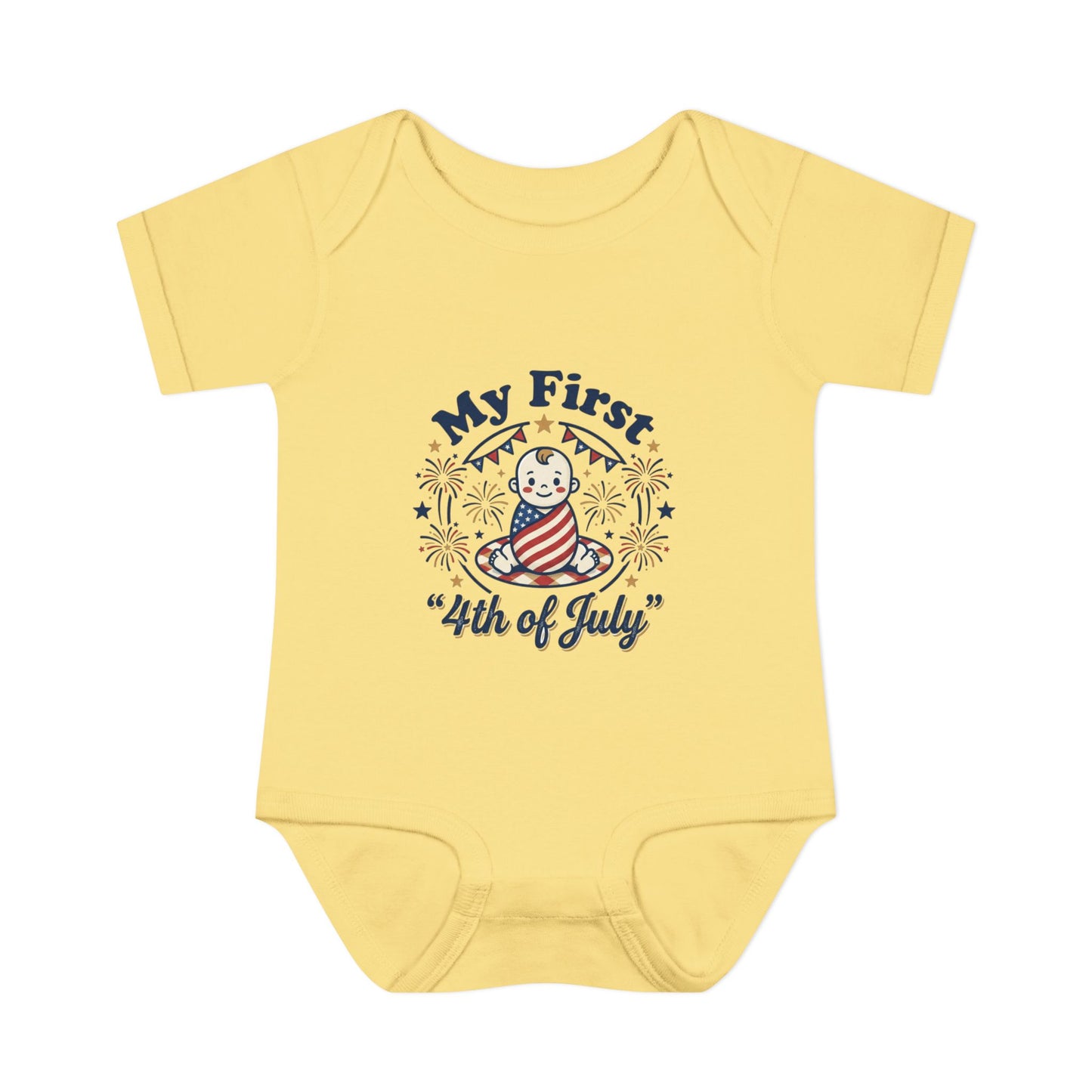Baby Bodysuit — "My First 4th of July" Patriotic Infant Onesie