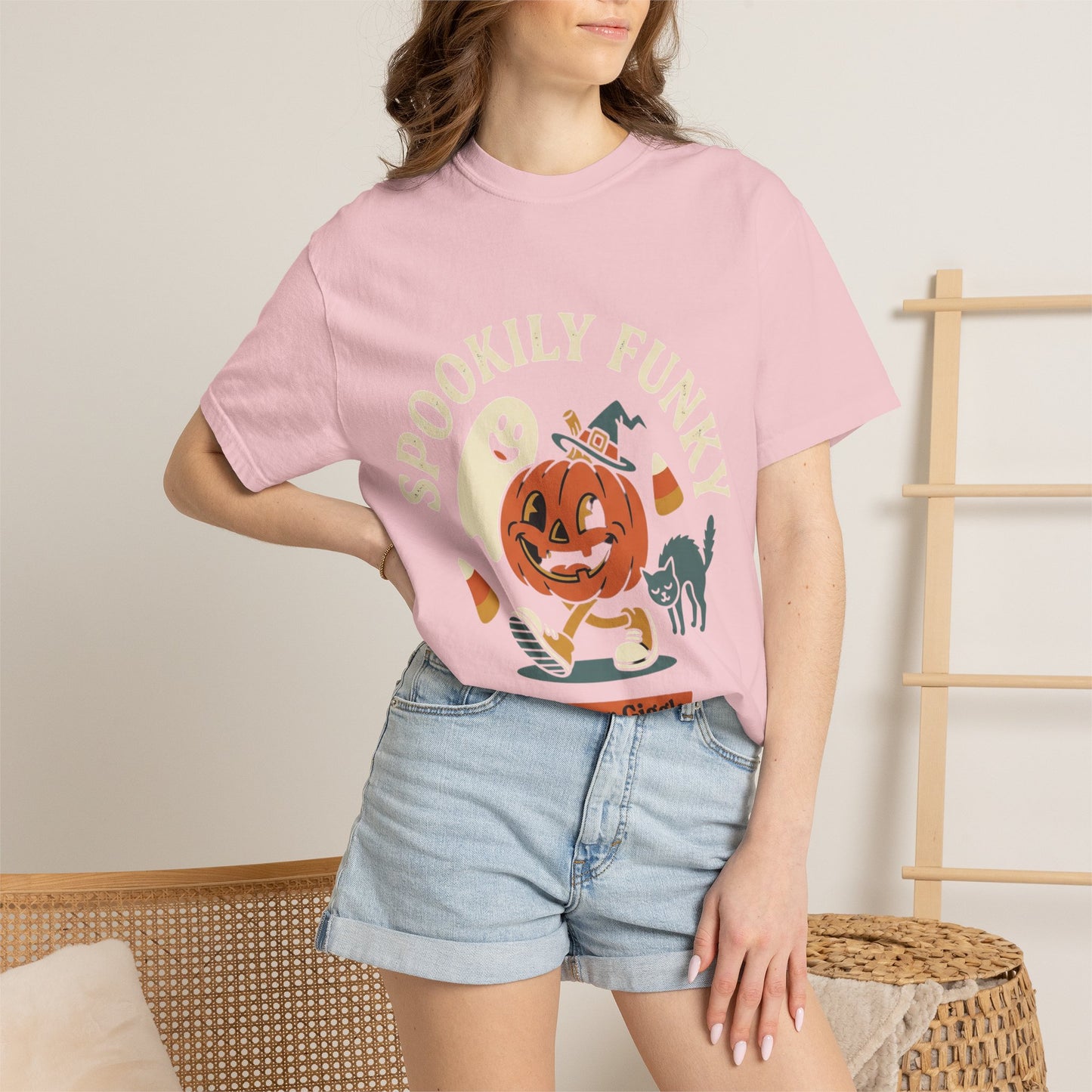 Spookily Funky Halloween T-Shirt — "Trick or Giggle" Vintage Pumpkin & Ghost Design