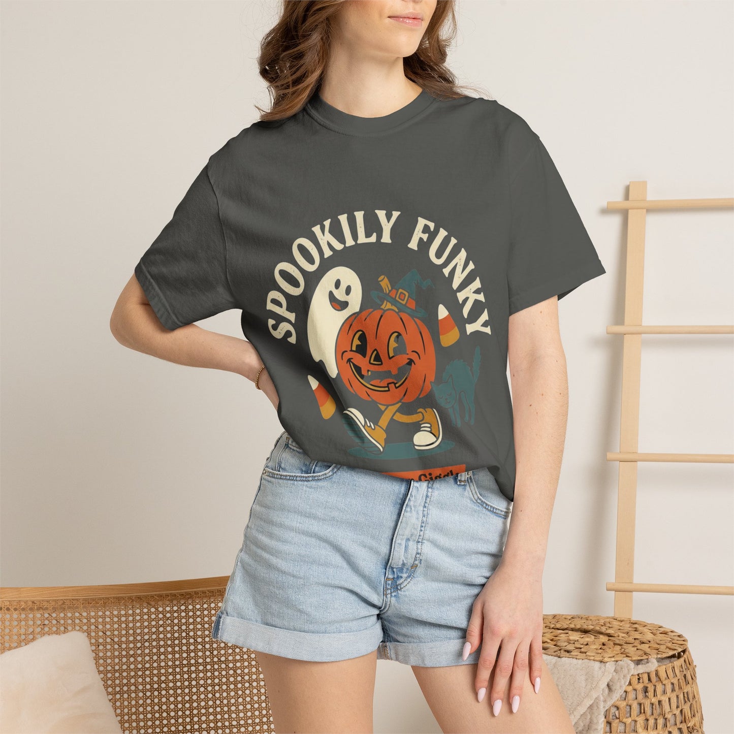 Spookily Funky Halloween T-Shirt — "Trick or Giggle" Vintage Pumpkin & Ghost Design