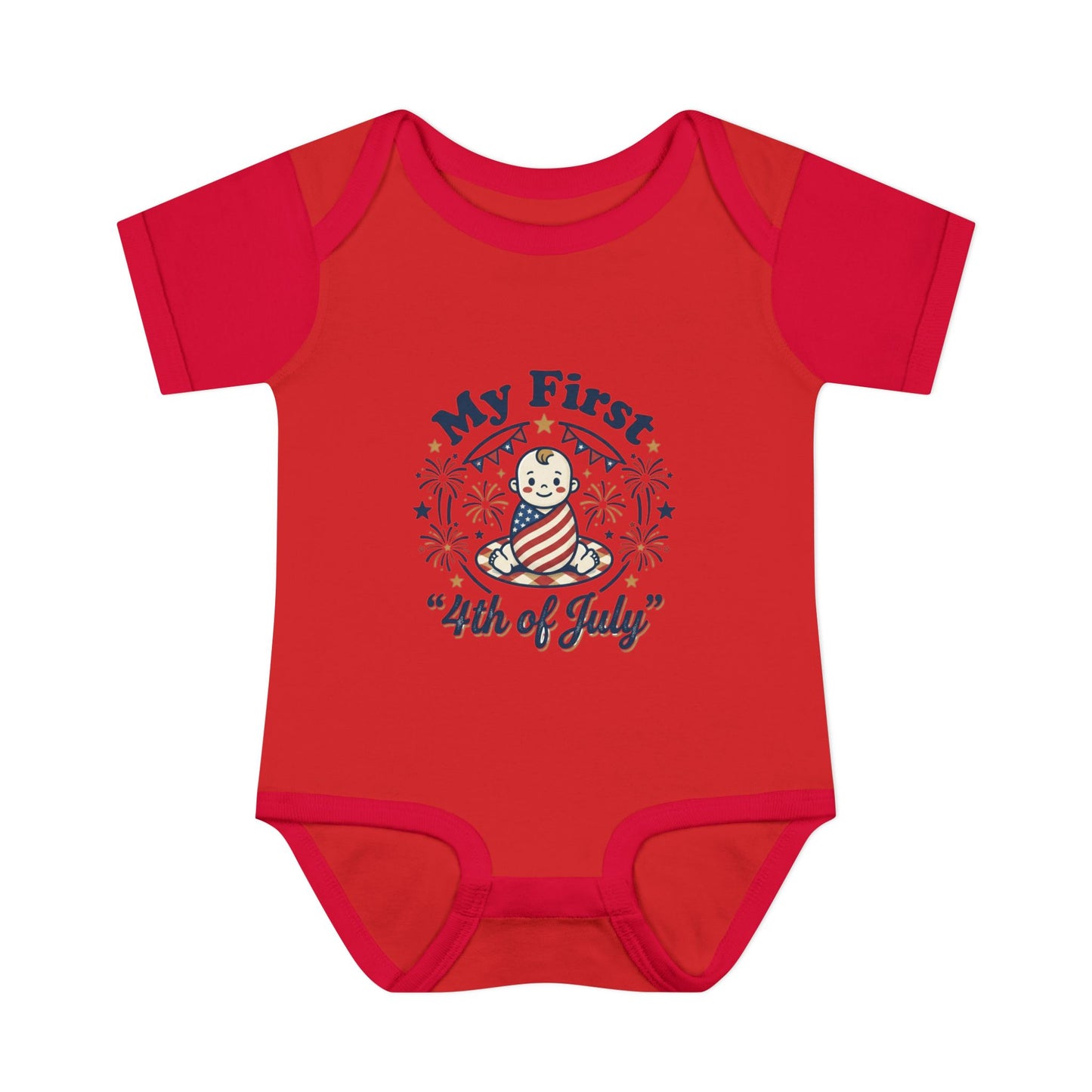Baby Bodysuit — "My First 4th of July" Patriotic Infant Onesie
