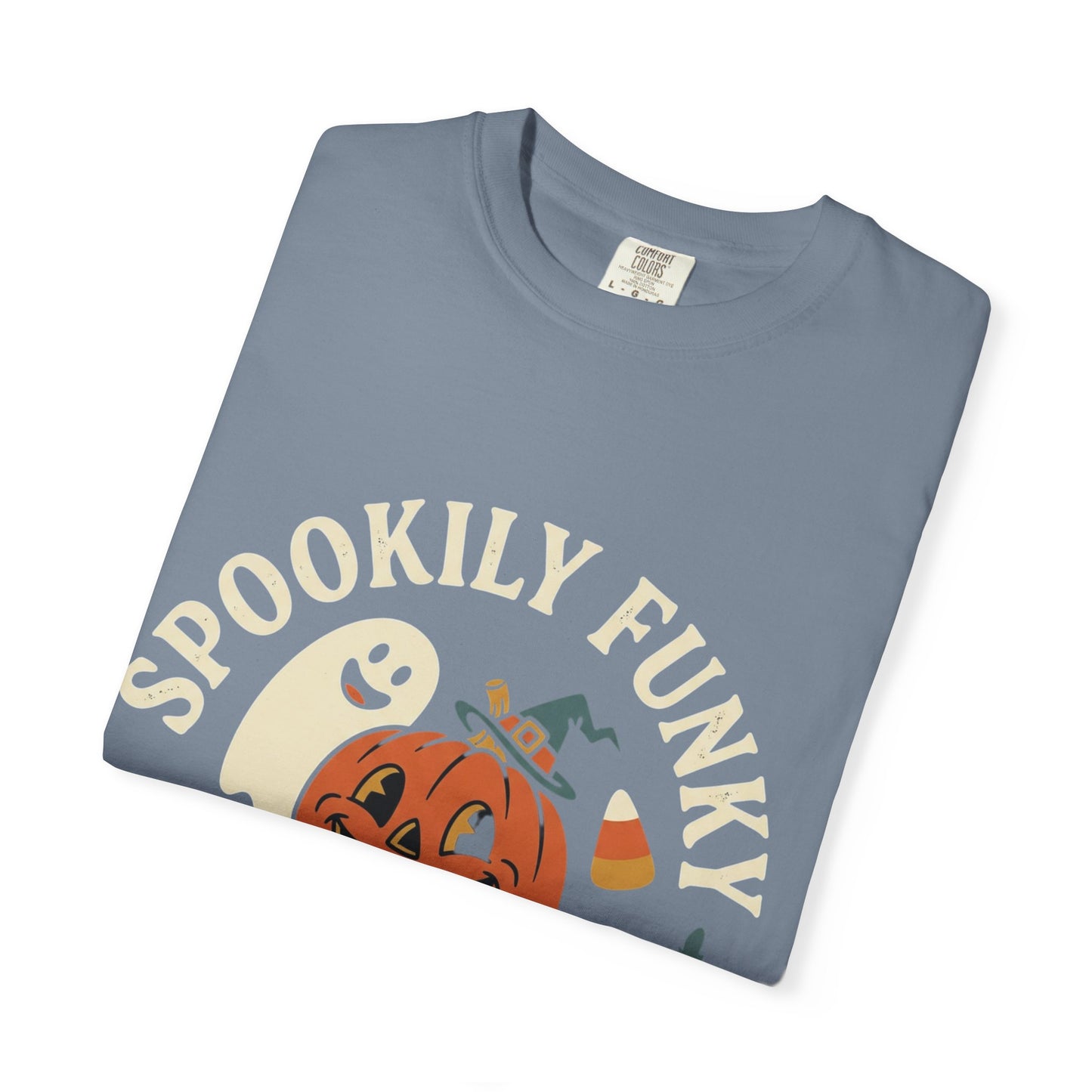 Spookily Funky Halloween T-Shirt — "Trick or Giggle" Vintage Pumpkin & Ghost Design
