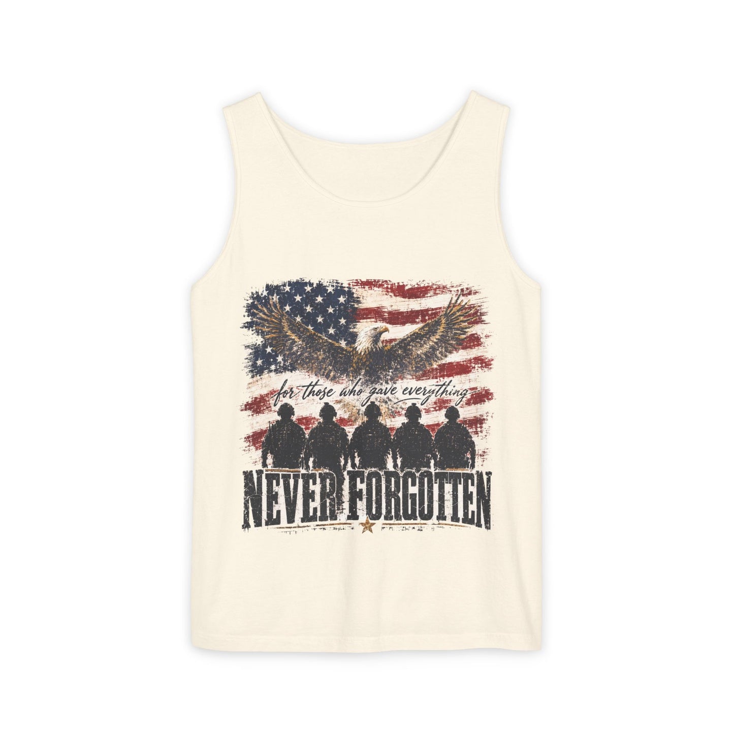 Never Forgotten Memorial Tank Top — American Flag Veterans Tribute