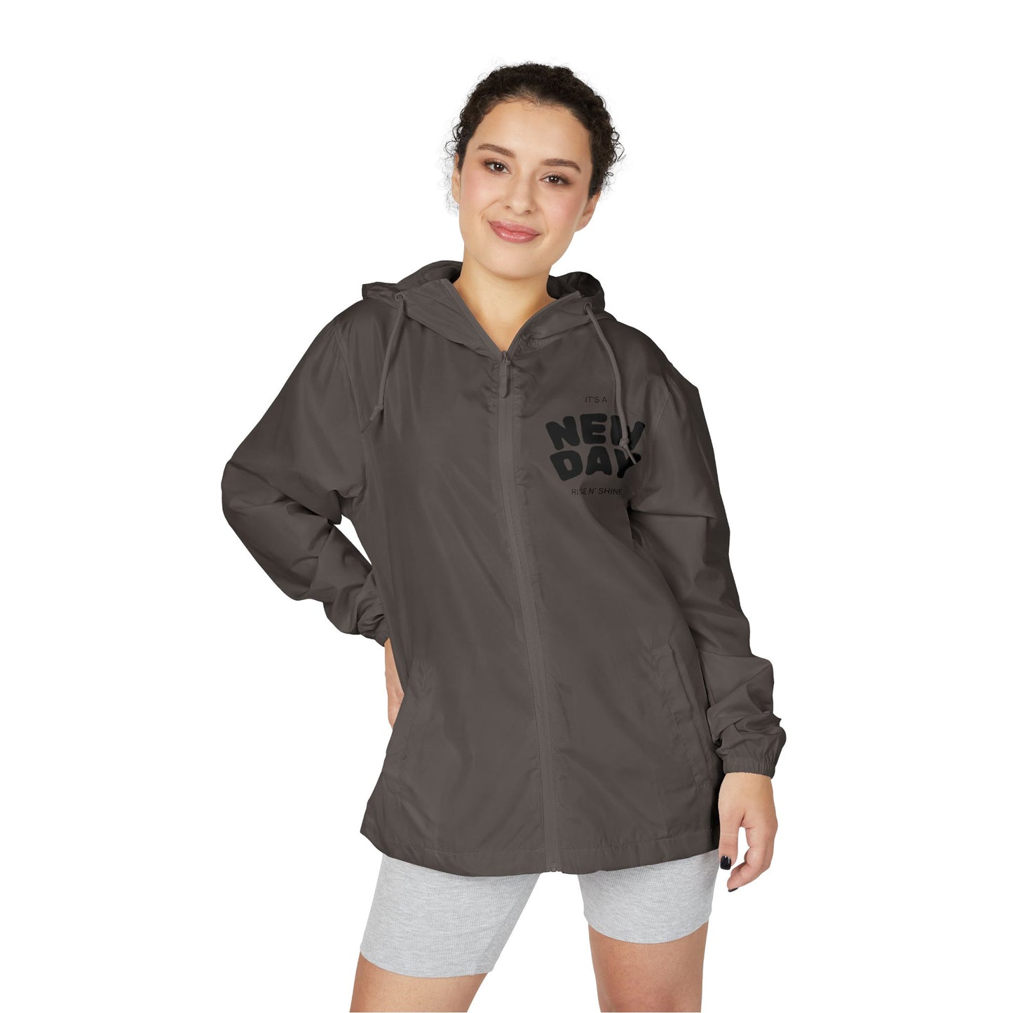 New Day Windbreaker Jacket – Minimal Motivational Zip Hoodie