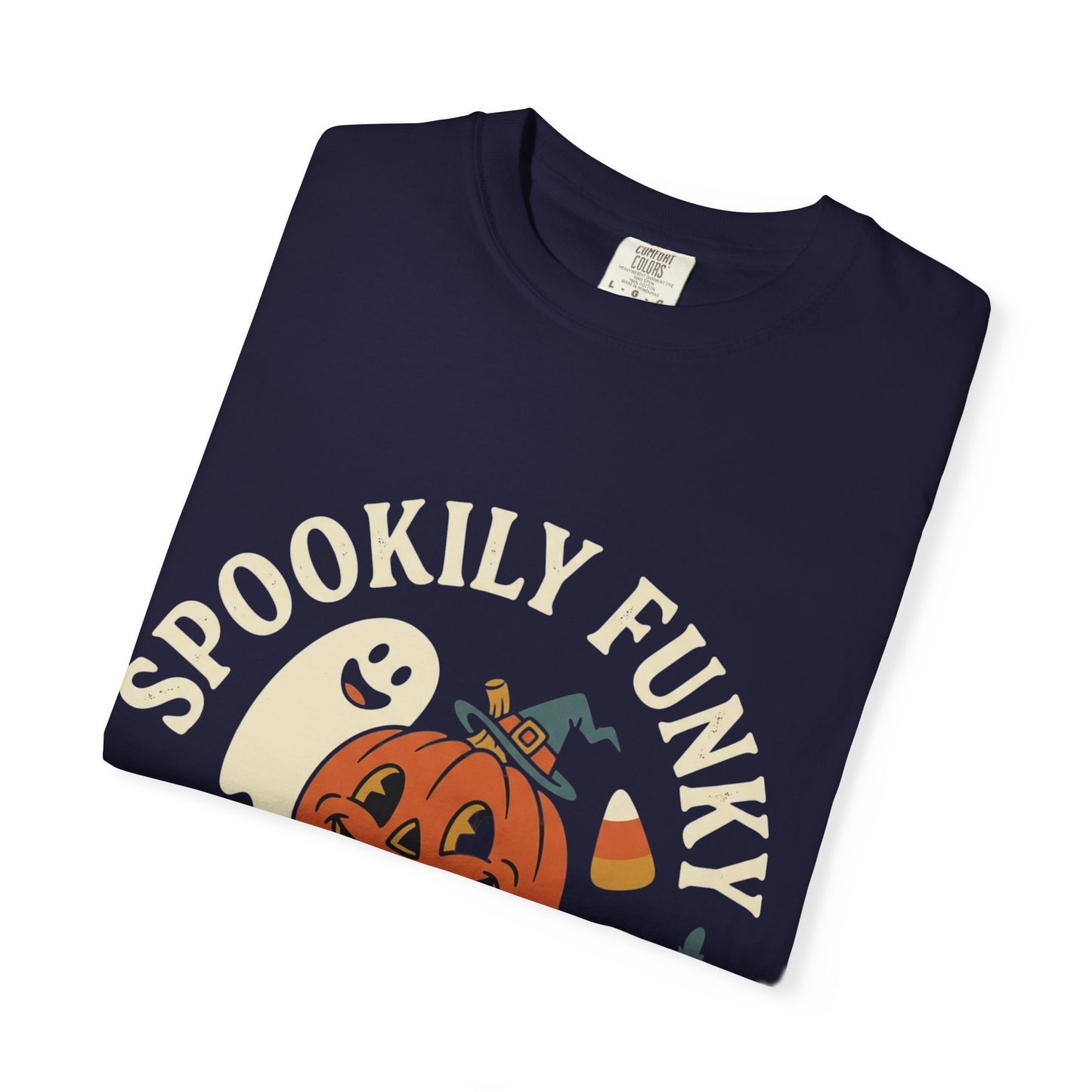 Spookily Funky Halloween T-Shirt — "Trick or Giggle" Vintage Pumpkin & Ghost Design