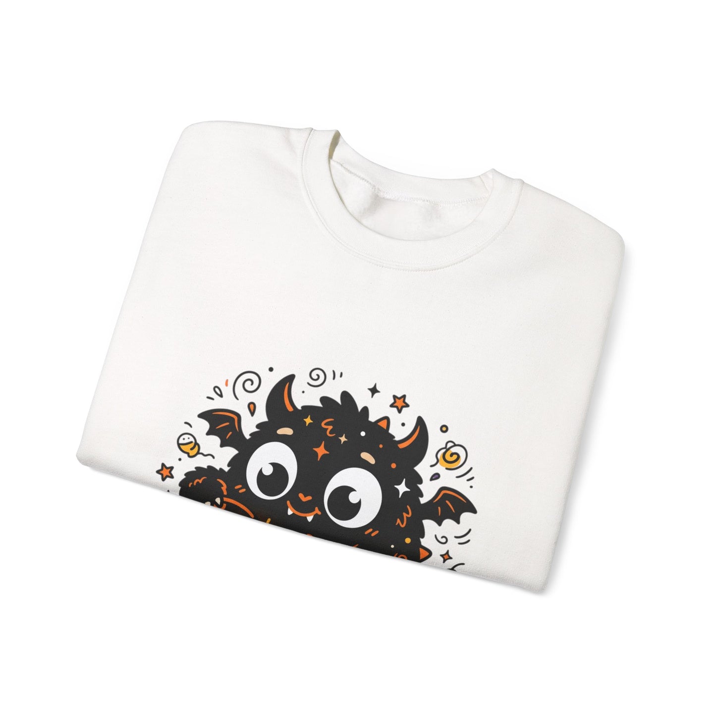 Halloween Monster Sweatshirt — Cute Black Fuzzy Creature with Jack-O'-Lantern